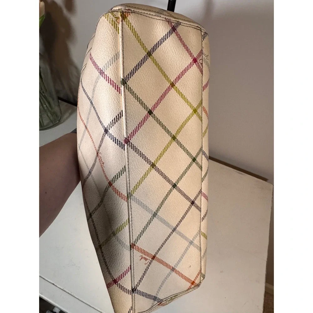 Coach Peyton Tattersall Tote Multicolor Plaid Cream Leather Trim F21924 - Picture 3 of 6